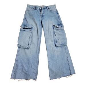 Zara Light Blue Wide Leg Cargo Jeans